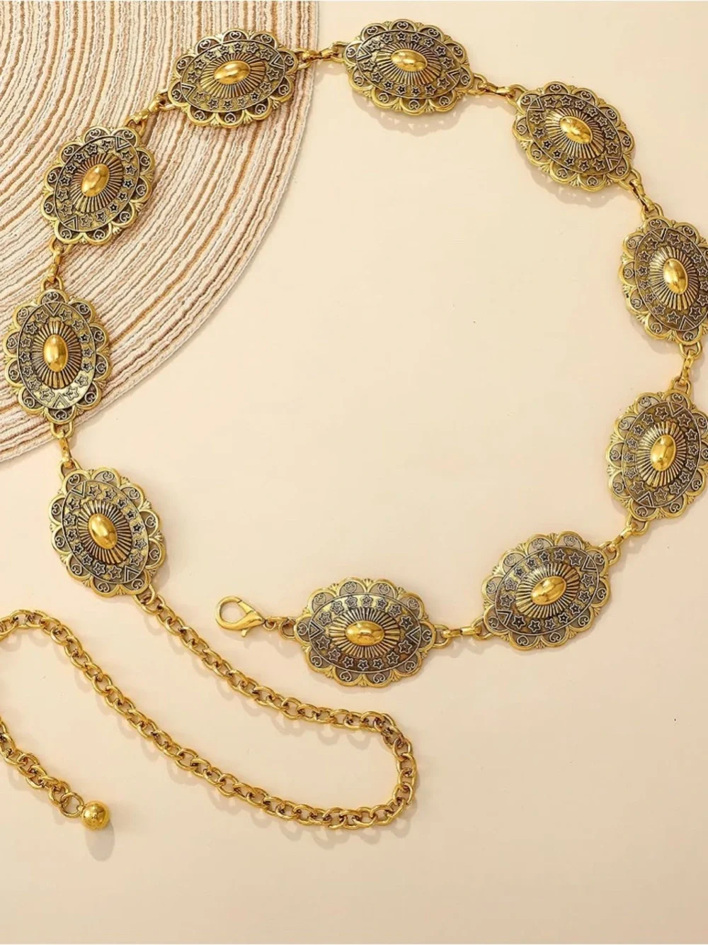 Western Vintage Boho Gold Floral Link Waist Chain Belt